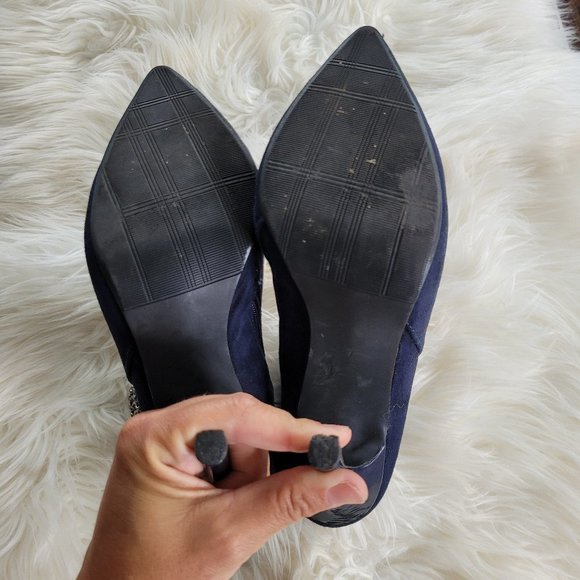 Le Chateau Blue Stiletto Heel Boots Booties Buckle Strap Chains Pointed Toe Sz 7 - Picture 3 of 9